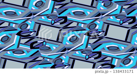 High end seamless geometric background in cyan and navy. Perfect for luxury textiles, tech branding, modern wallpapers, and commercial web design. 138433171