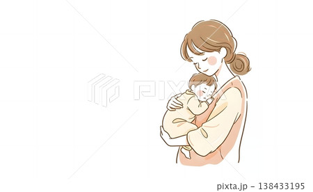 眠る赤ちゃんを優しく抱っこして慈しむ母親 138433195