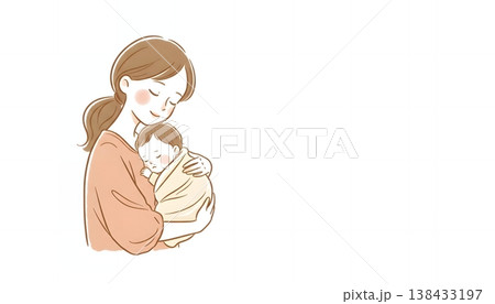 眠る赤ちゃんを優しく抱っこして慈しむ母親 眠る赤ちゃんを優しく抱っこして慈しむ母親 138433197