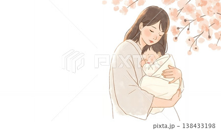 眠る赤ちゃんを優しく抱っこして慈しむ母親 眠る赤ちゃんを優しく抱っこして慈しむ母親 138433198