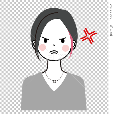 インナーカラーのショートボブの女性　怒っている表情の女性 138433202