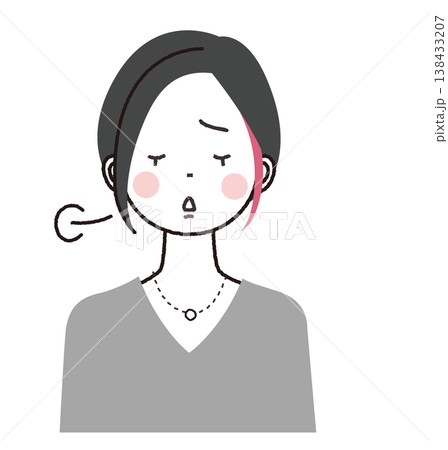 インナーカラーのショートボブの女性　大きなため息をついている女性 138433207