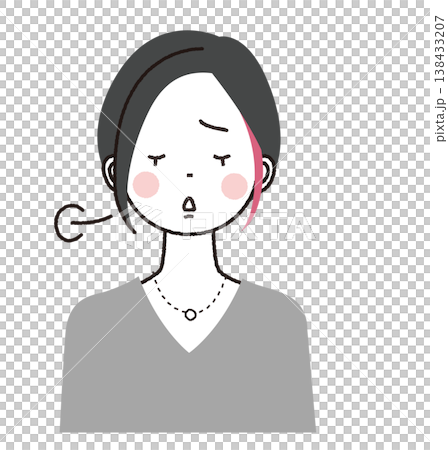 インナーカラーのショートボブの女性　大きなため息をついている女性 138433207