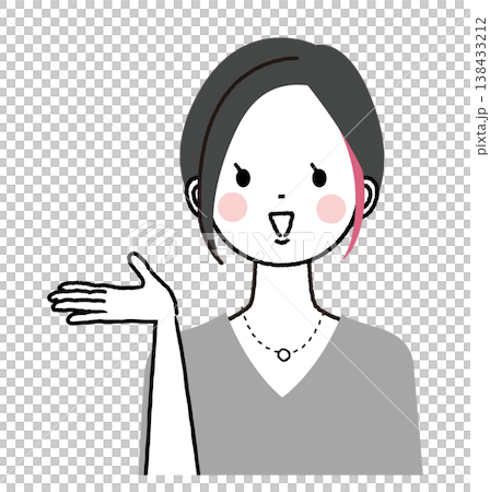 インナーカラーのショートボブの女性　こちらですのポーズをしている女性 138433212