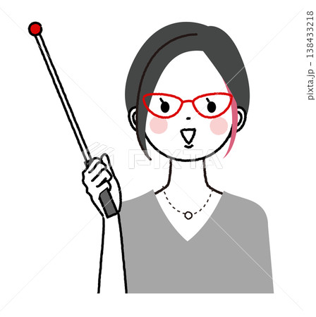 インナーカラーのショートボブの女性　指示棒をもつメガネの女性 138433218