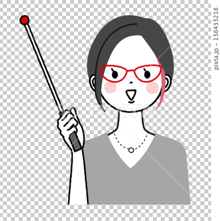 インナーカラーのショートボブの女性　指示棒をもつメガネの女性 138433218