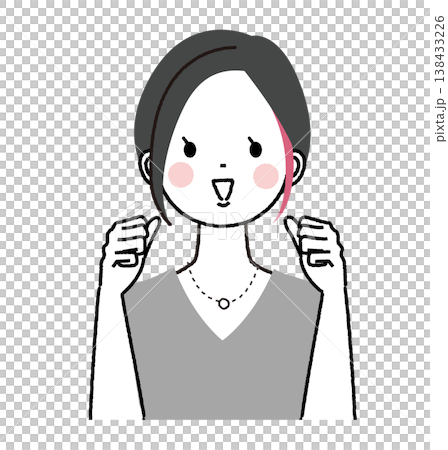 A woman with a short bob haircut and inner highlights is cheering with both hands raised in a victory pose. A woman with a short bob haircut and inner highlights is cheering with both hands raised in a victory pose. 138433226