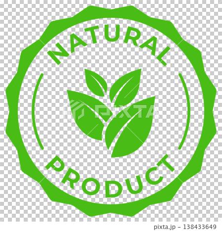 Natural product label vector icon illustration for product package. Organic ecological pure green logo, symbol, badge, tag, stamp, seal, sticker, mark, tag or emblem isolated. 138433649