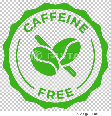 Caffeine free label vector icon illustration for product package. Caffeine free green logo, symbol, badge, tag, stamp, seal, sticker, mark, tag or emblem isolated. 138433650
