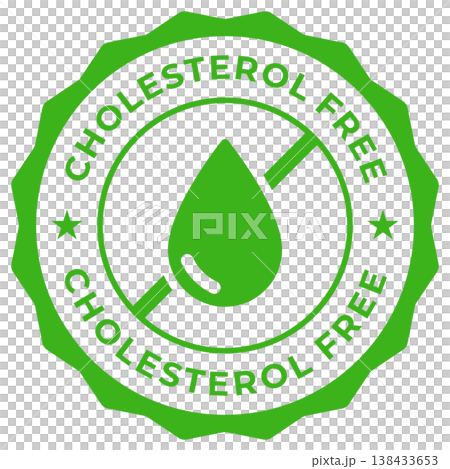 Cholesterol free label vector icon illustration for product package. Low cholesterol green logo, symbol, badge, tag or emblem isolated. Zero trans fat free stamp, seal, sticker, mark or tag. Cholesterol free label vector icon illustration for product package. Low cholesterol green logo, symbol, badge, tag or emblem isolated. Zero trans fat free stamp, seal, sticker, mark or tag. 138433653