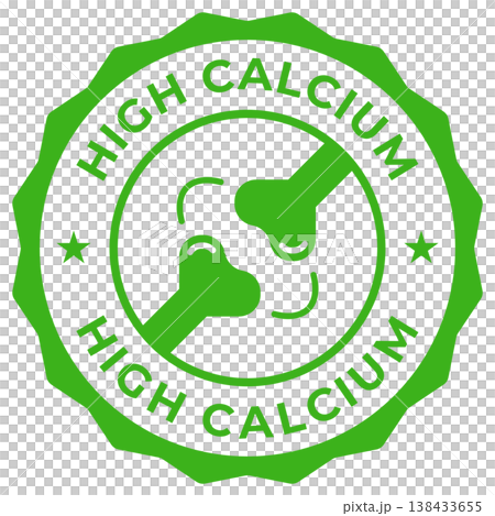 High calcium label vector icon illustration for product package. High calcium green logo, symbol, badge, tag or emblem isolated. Rich source of minerals stamp, seal, sticker, mark or tag. High calcium label vector icon illustration for product package. High calcium green logo, symbol, badge, tag or emblem isolated. Rich source of minerals stamp, seal, sticker, mark or tag. 138433655