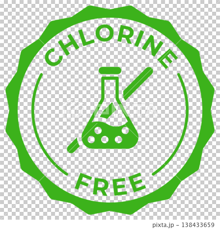 Chlorine free label vector icon illustration for product package. Chlorine free green logo, symbol, badge, tag or emblem isolated. No chloride stamp, seal, sticker, mark or tag. Chlorine free label vector icon illustration for product package. Chlorine free green logo, symbol, badge, tag or emblem isolated. No chloride stamp, seal, sticker, mark or tag. 138433659