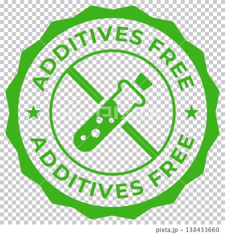 Additives free label vector icon illustration for product package. Additives free green logo, symbol, badge, tag or emblem isolated. No added chemicals stamp, seal, sticker, mark or tag. Additives free label vector icon illustration for product package. Additives free green logo, symbol, badge, tag or emblem isolated. No added chemicals stamp, seal, sticker, mark or tag. 138433660