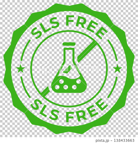 SLS / SLES free label vector icon illustration for product package. Silicone, paraffin, paraben free green logo, symbol, badge, tag or emblem isolated. Chemical stamp, seal, sticker, mark or tag. SLS / SLES free label vector icon illustration for product package. Silicone, paraffin, paraben free green logo, symbol, badge, tag or emblem isolated. Chemical stamp, seal, sticker, mark or tag. 138433663