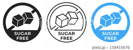 Sugar free icon. No sugar forbidden label. Diabetic ban or prohibition logo, illustration, badge, symbol, stamp, sticker, emblem or seal isolated. Sugar free icon. No sugar forbidden label. Diabetic ban or prohibition logo, illustration, badge, symbol, stamp, sticker, emblem or seal isolated. 138433670