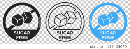 Sugar free icon. No sugar forbidden label. Diabetic ban or prohibition logo, illustration, badge, symbol, stamp, sticker, emblem or seal isolated. Sugar free icon. No sugar forbidden label. Diabetic ban or prohibition logo, illustration, badge, symbol, stamp, sticker, emblem or seal isolated. 138433670