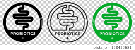 Probiotics icon. Contains probiotics illustration sign. Stomach logo, badge, symbol, stamp, logo, logotype, sticker, emblem, mark or seal for product packaging. Probiotics icon. Contains probiotics illustration sign. Stomach logo, badge, symbol, stamp, logo, logotype, sticker, emblem, mark or seal for product packaging. 138433681