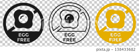 Egg free icon. Eggs free forbidden label. Ban or prohibition logo, illustration, badge, symbol, stamp, sticker, emblem or seal isolated. Egg free icon. Eggs free forbidden label. Ban or prohibition logo, illustration, badge, symbol, stamp, sticker, emblem or seal isolated. 138433682