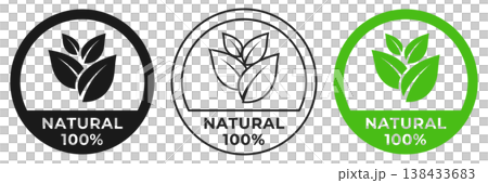 Natural icon. 100 organic illustration sign. Vegetarian logo, badge or symbol. Chemicals free stamp, logo, logotype, sticker, emblem, mark or seal isolated. Natural icon. 100 organic illustration sign. Vegetarian logo, badge or symbol. Chemicals free stamp, logo, logotype, sticker, emblem, mark or seal isolated. 138433683