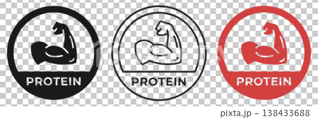 High protein icon. Whey protein fitness logo, badge, symbol, stamp or logo. Fitness nutrition for gym and muscles logotype, sticker, emblem, mark or seal isolated. High protein icon. Whey protein fitness logo, badge, symbol, stamp or logo. Fitness nutrition for gym and muscles logotype, sticker, emblem, mark or seal isolated. 138433688