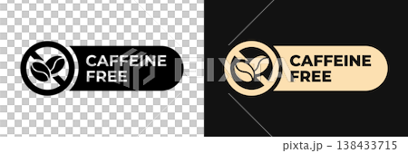 Premium Caffeine free label vector design for packaging. Caffeine free icon gold illustration, logo, symbol, sign, stamp, tag, emblem, mark or seal for package. No allergen product sticker. 138433715