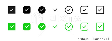 Check mark vector icon set. Checkbox green tick. Ok signs. Correct symbols. Checkmark web illustration. Approve, select or accept black buttons isolated. Check mark vector icon set. Checkbox green tick. Ok signs. Correct symbols. Checkmark web illustration. Approve, select or accept black buttons isolated. 138433741
