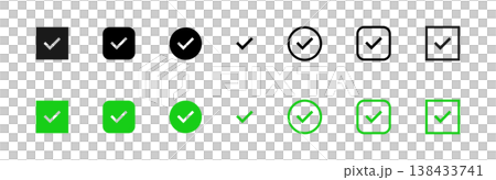 Check mark vector icon set. Checkbox green tick. Ok signs. Correct symbols. Checkmark web illustration. Approve, select or accept black buttons isolated. Check mark vector icon set. Checkbox green tick. Ok signs. Correct symbols. Checkmark web illustration. Approve, select or accept black buttons isolated. 138433741