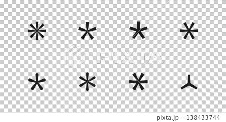 Asterisk icon set. Multiply, apostrophe or punctuation vector symbol. Password input security mark isolated. Advertisement footnote logo. Code cross web star. 138433744