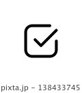 Checkbox or mark line vector icon. Accept button. Approved or success sign. Checklist tick. Correct vote, ok or done line illustration isolated. Agreement or confirmation pictogram for web or apps. 138433745