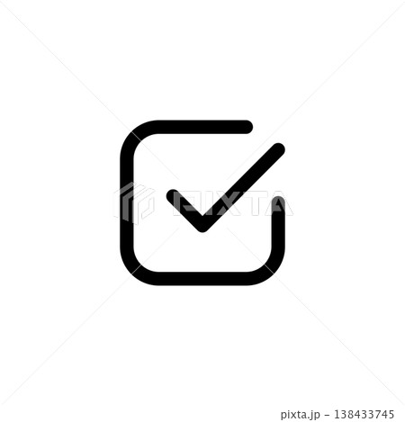 Checkbox or mark line vector icon. Accept button. Approved or success sign. Checklist tick. Correct vote, ok or done line illustration isolated. Agreement or confirmation pictogram for web or apps. Checkbox or mark line vector icon. Accept button. Approved or success sign. Checklist tick. Correct vote, ok or done line illustration isolated. Agreement or confirmation pictogram for web or apps. 138433745
