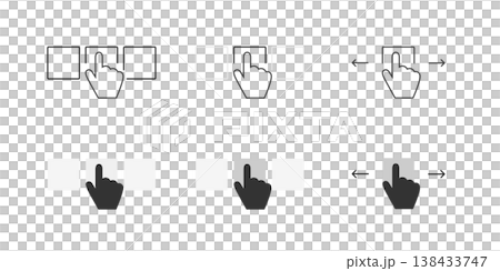 Leaf through gesture vector icon set. Turn or swipe symbol. Drag and move hand sign. Slide, scroll, click or tap illustration. Advertising or ecommerce action button isolated. 138433747