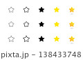 Gold star vector icon set. 5 stars rating sign. Sparkle gradient success or best quality symbol. Yellow award illustration. 138433748