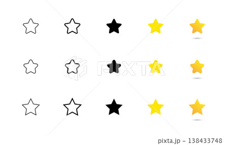 Gold star vector icon set. 5 stars rating sign. Sparkle gradient success or best quality symbol. Yellow award illustration. 138433748