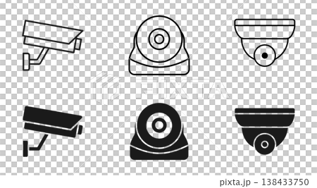 CCTV cameras icon set. Home security guard system vector illustration isolated. Surveillance symbol. Video cam silhouette isolated. Protection and private safety control. CCTV cameras icon set. Home security guard system vector illustration isolated. Surveillance symbol. Video cam silhouette isolated. Protection and private safety control. 138433750
