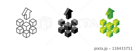 Abstract grow up cube and arrow up vector illustration. Finance growth and goal success icon. Investment profit and increasing stock infographic symbol isolated. Positive statistic sign. 138433751