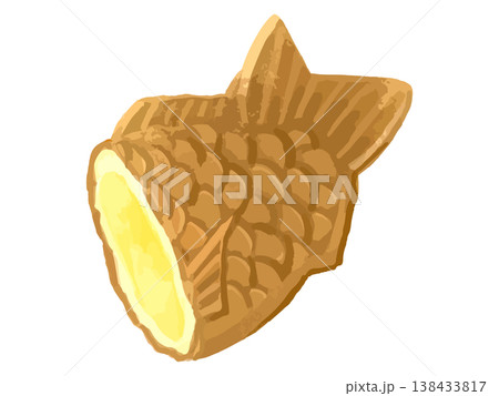 半分に割ったたい焼き(カスタードクリーム) 138433817