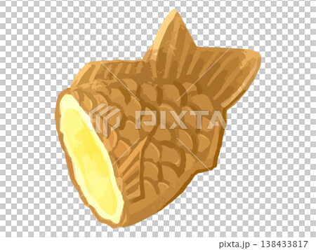 半分に割ったたい焼き(カスタードクリーム) 138433817