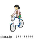 自転車のハンドルに荷物を掛けて運転する主婦のイラスト 買い物 違反 危険 138433866