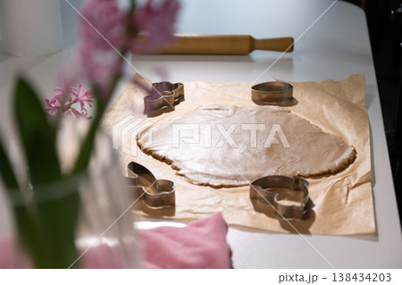Easter Baking Activity With Gingerbread Dough and Cookie Cutters for Celebration 138434203