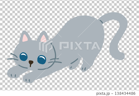 A simple illustration of a Russian Blue cat stretching. Cat pose. 138434486