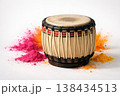 Traditional drum with vibrant colored powders for Songkran festival celebration 138434513