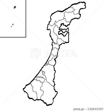 石川県地図・市町村区分のイラスト （筆タッチ） シンプル 138435397