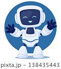 A cute cartoon android character with a screen for a face. The robot is happy and waving its arms 138435443