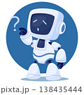 A cute cartoon android character with a screen for a face. The robot faced a difficult unknown task 138435444