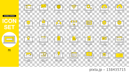 編集可能な線画アイコンセット - PC 138435715