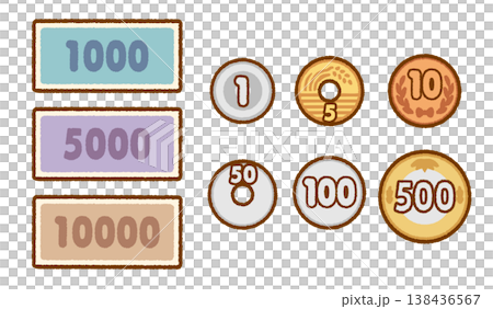 貨幣(紙幣和硬幣)插圖素材 | 家庭預算和學習資料 貨幣(紙幣和硬幣)插圖素材 | 家庭預算和學習資料 138436567