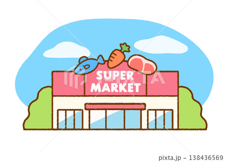 スーパーマーケットの外観イラスト｜店舗・ 買い物・商業施設 138436569