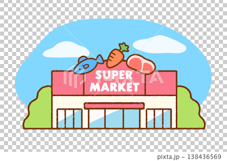 スーパーマーケットの外観イラスト｜店舗・ 買い物・商業施設 138436569
