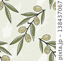 Vintage doodle patterned olive branches seamless pattern. Vector illustration background 138437067