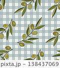 Vintage hand drawn olive branches seamless pattern on gingham background. Vector illustration background. 138437069